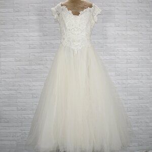 VINTAGE DAVID'S BRIDAL Gown Bridal Wedding Beaded Baach Tulle Princess White 6